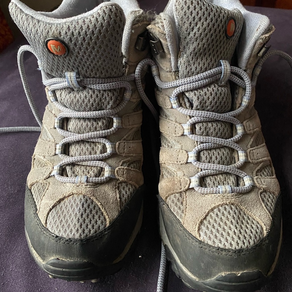 Gray Merrell Hiking Boots with Orange Accents
